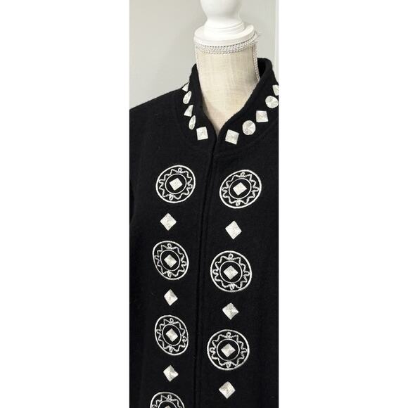 Carole Little Wool Long Black Silver Embroidered Winter Jacket Coat Plus Size 3X - Picture 2 of 3